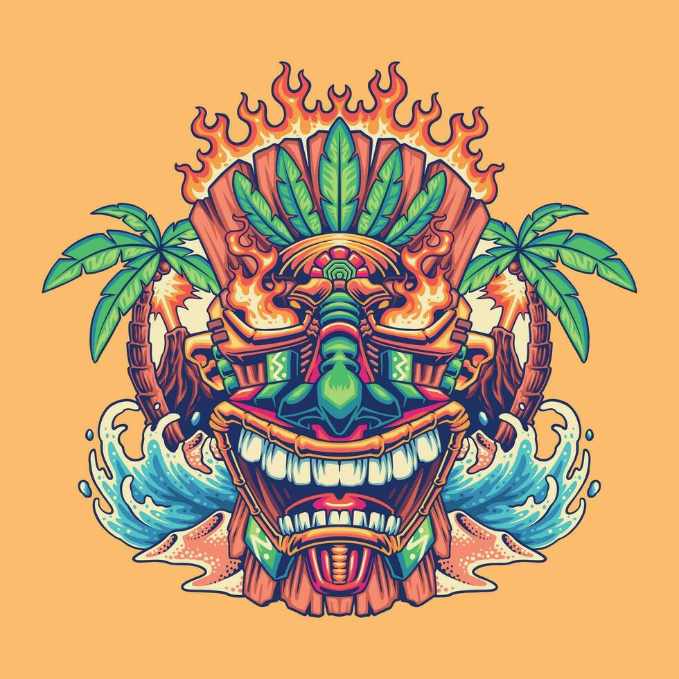 smiling hawaiian tiki mask illustration vector