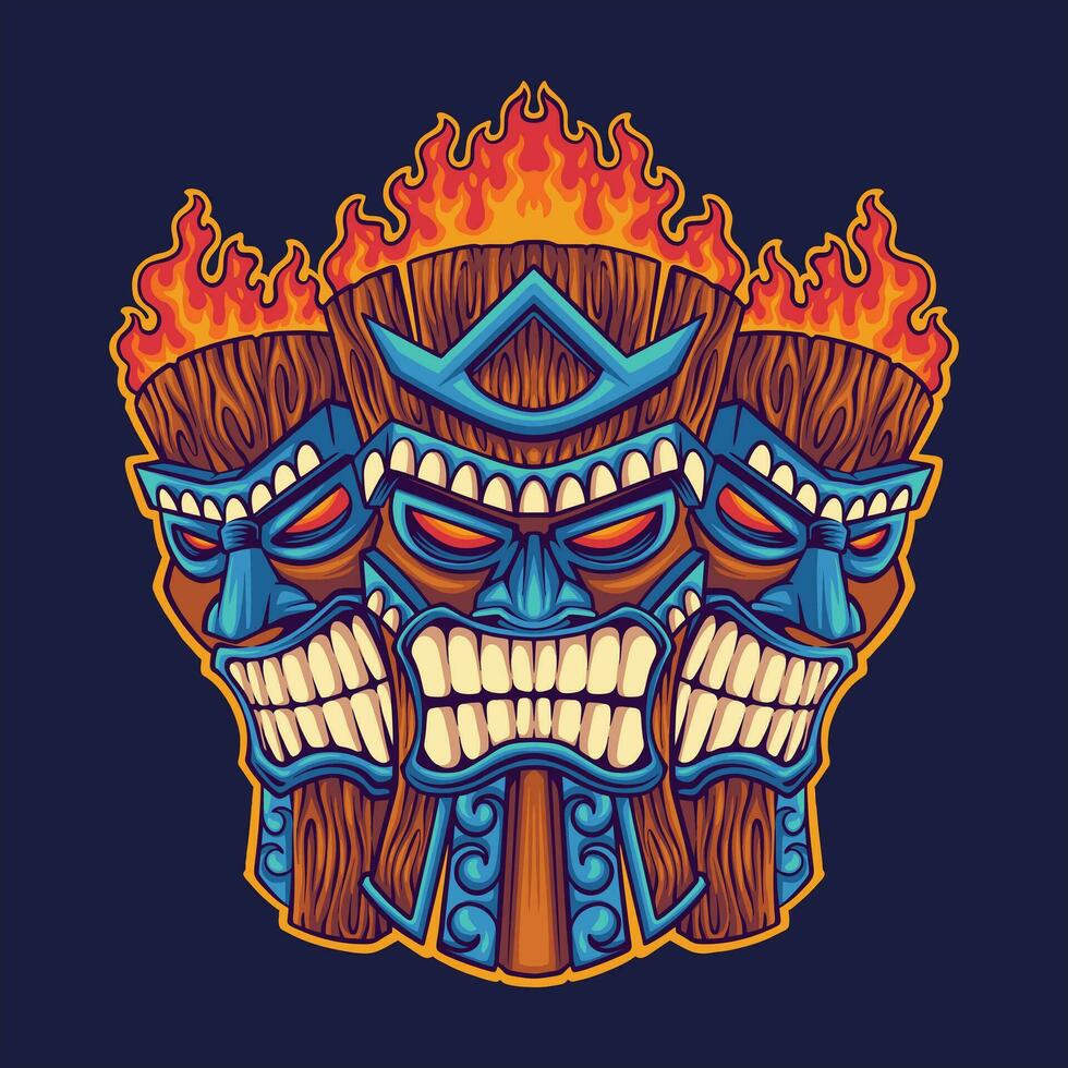 fire angry tiki mascot illustration vector