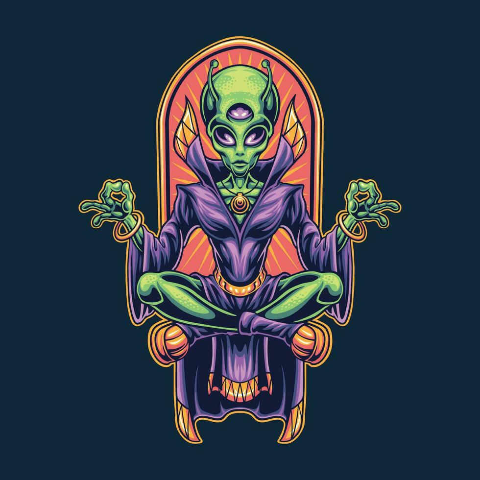 alien meditate character illustration vector