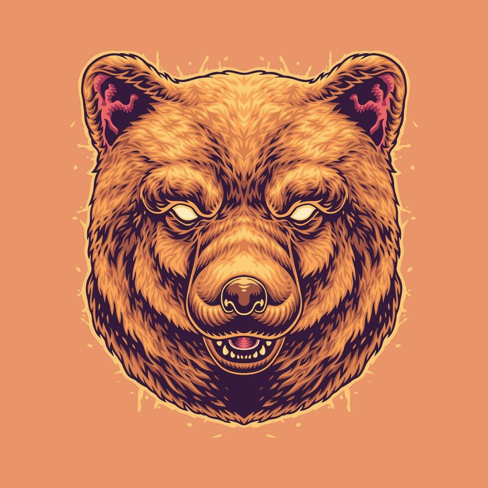 angry bear head mascot illustration vector