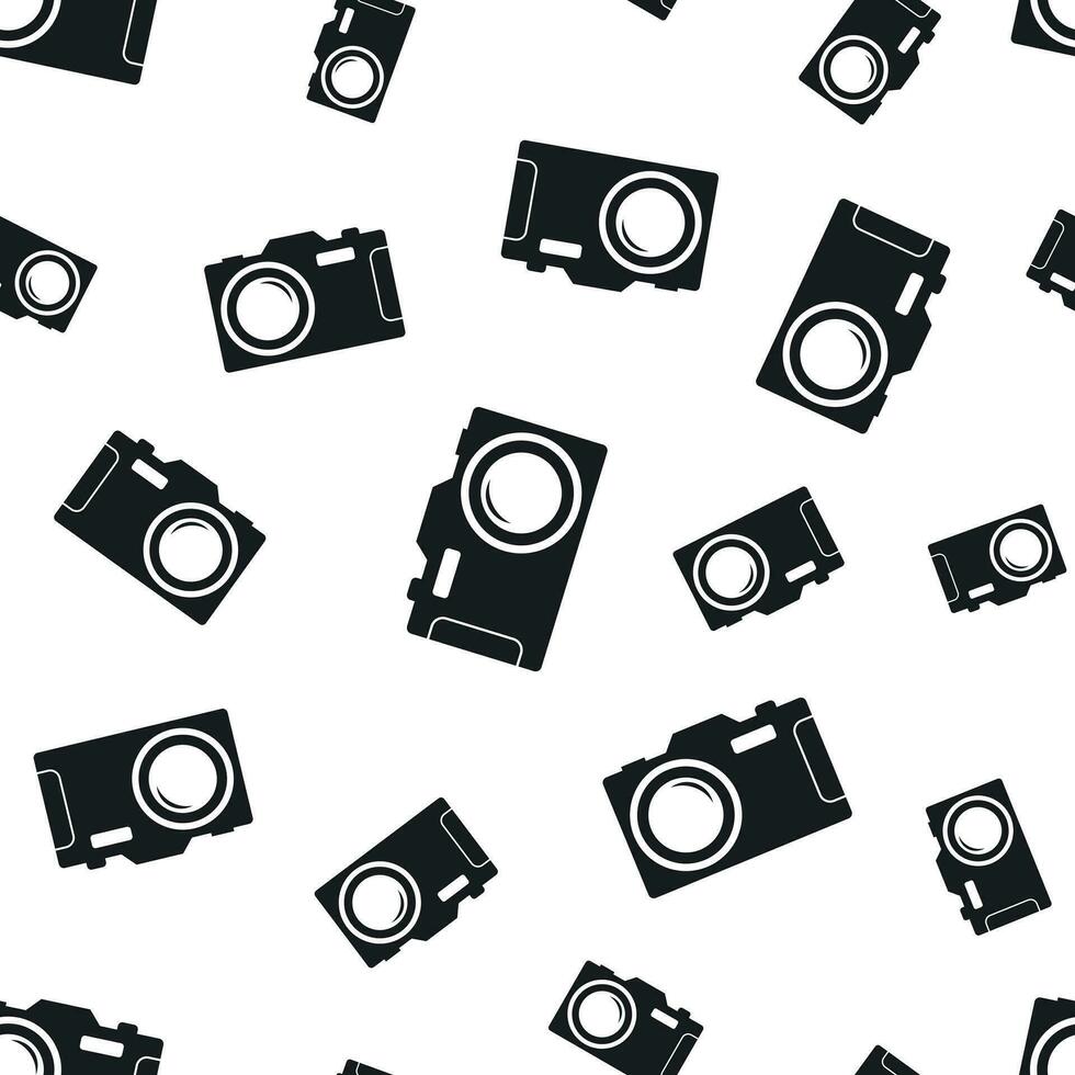 Camera seamless pattern background. Business flat vector illustration. Photocamera symbol pattern.