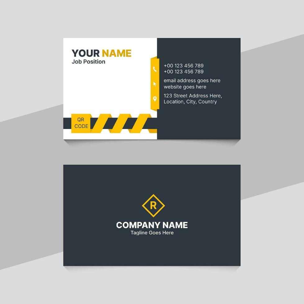 Black, White, and Yellow Unique Business Card Design Template vector