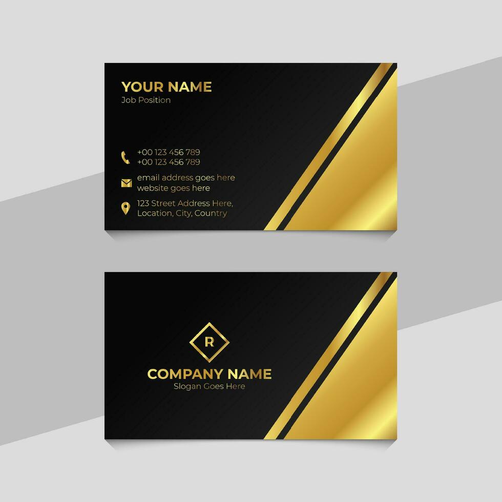 Golden Black Business Card Template Design with Unique Layout vector