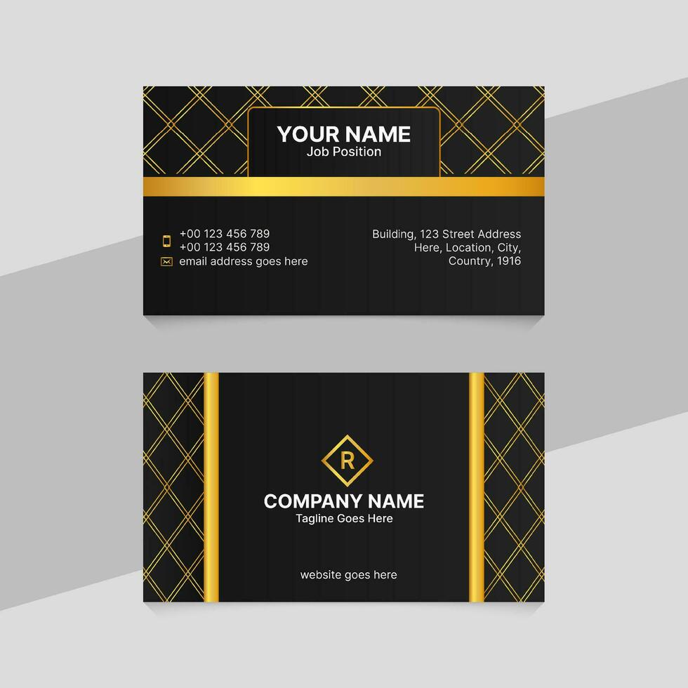 Golden Black Business Card Template Design with Unique Layout vector