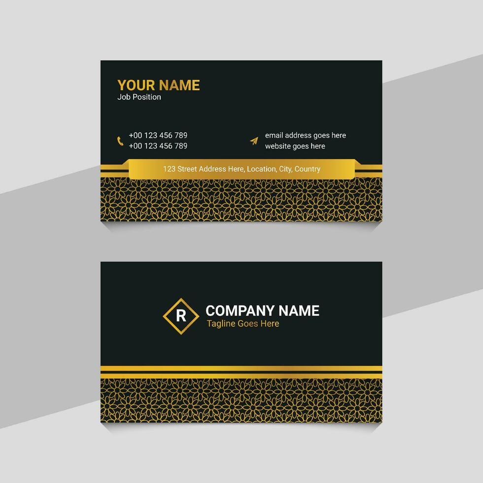 Golden Black Business Card Template Design with Unique Layout vector