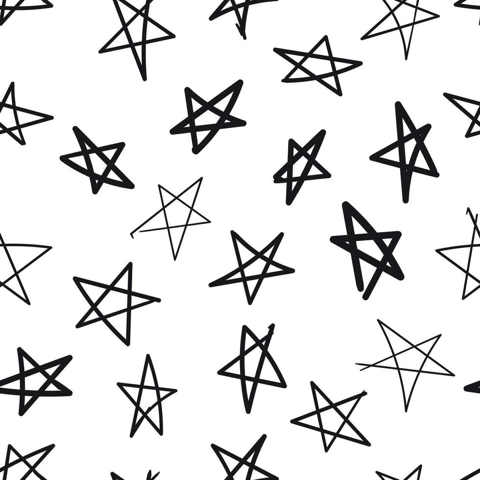 Hand drawn stars icon seamless pattern background. Business flat vector illustration. Star sign symbol pattern.