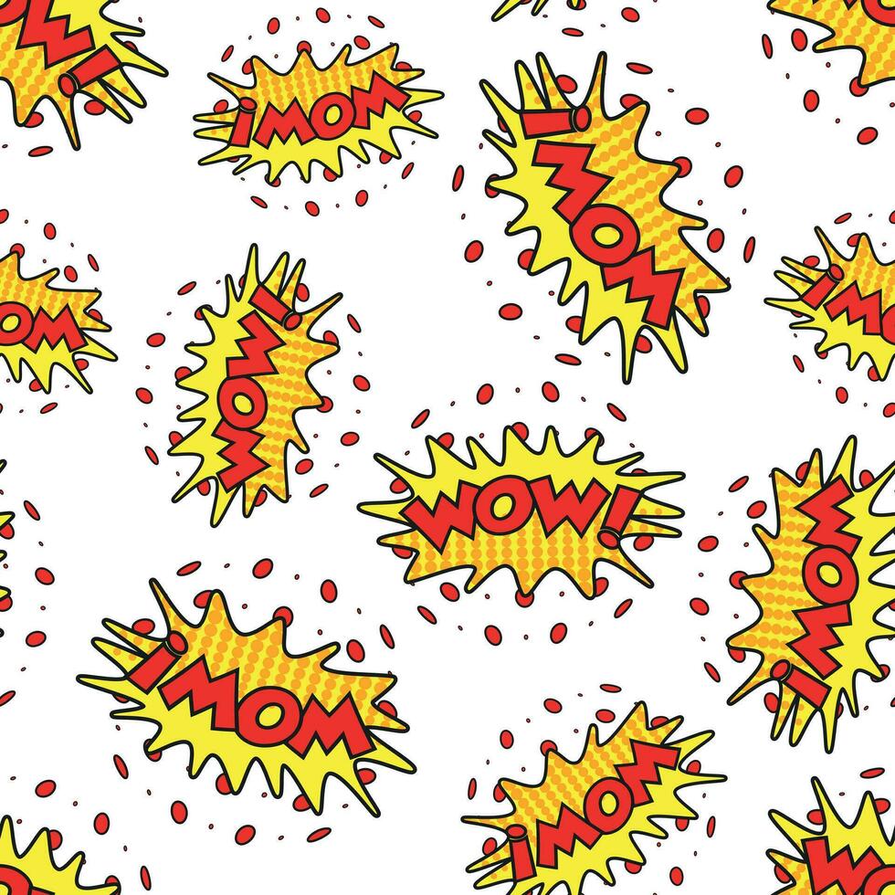 Wow comic sound effects seamless pattern background. Business flat vector illustration. Wow comic cartoon expression sign symbol pattern.