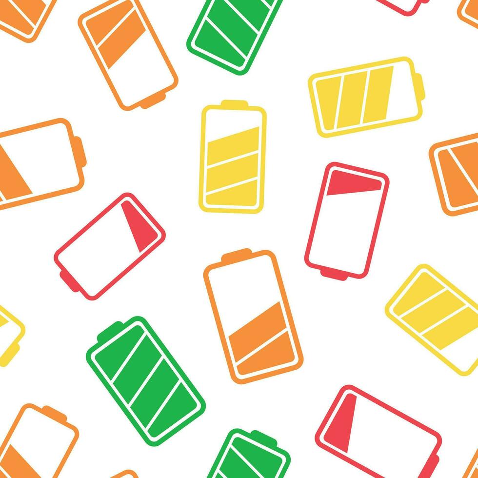 Battery icon seamless pattern background. Business flat vector illustration. Battery charge level sign symbol pattern.