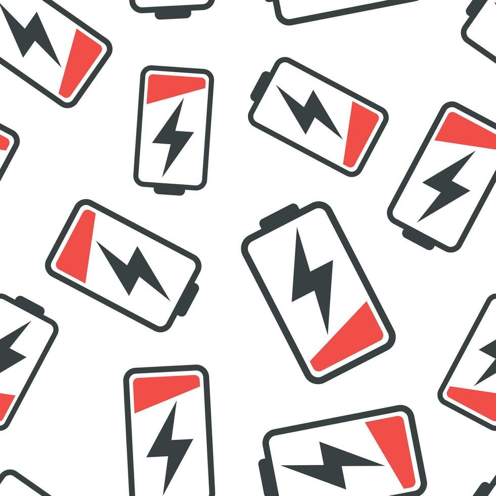 Battery icon seamless pattern background. Business flat vector illustration. Battery charge level sign symbol pattern.