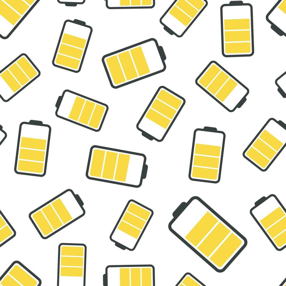 Battery icon seamless pattern background. Business flat vector illustration. Battery charge level sign symbol pattern.