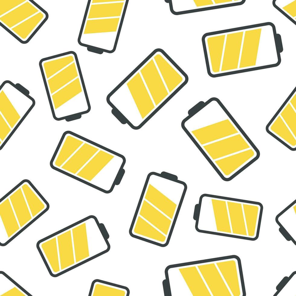 Battery icon seamless pattern background. Business flat vector illustration. Battery charge level sign symbol pattern.