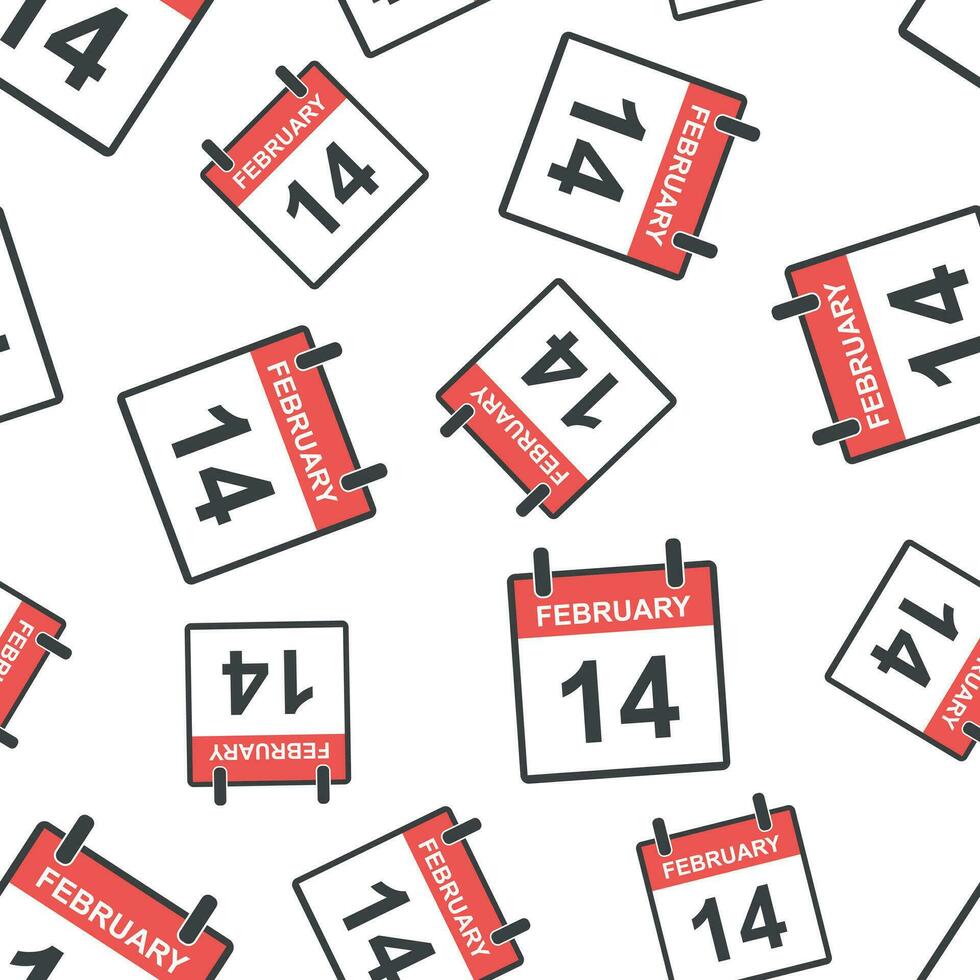 February 14 calendar page seamless pattern background. Business flat vector illustration. Valentines day on 14th February sign symbol pattern.