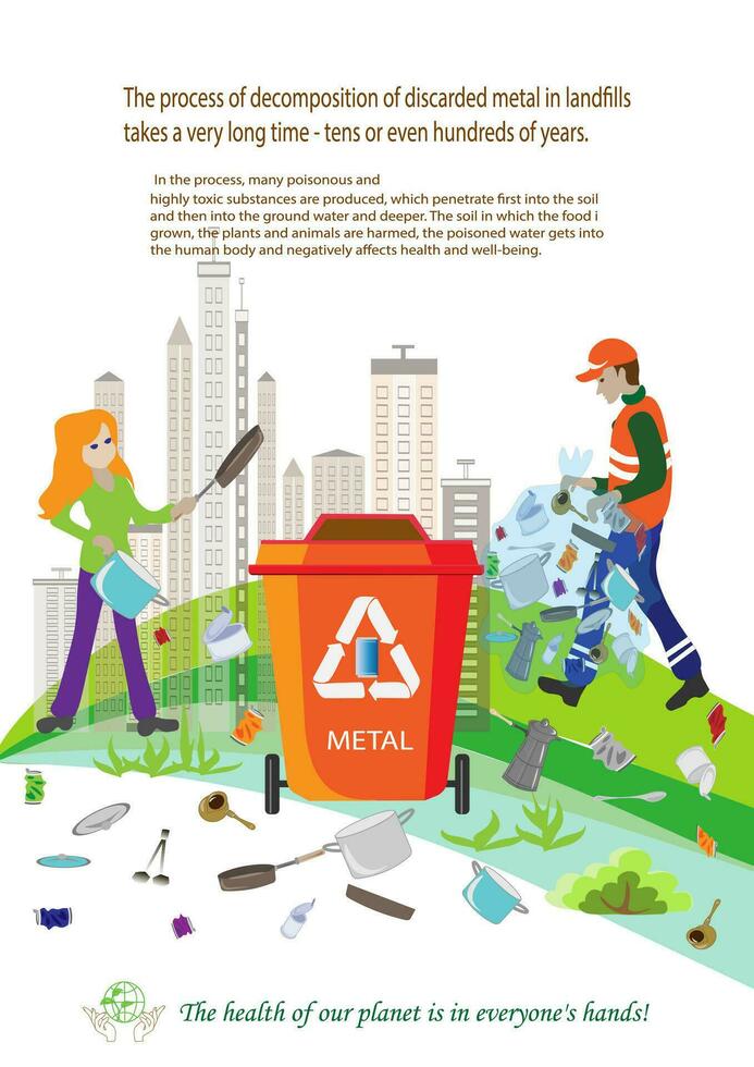 People sorting garbage. Men and women separate waste and throwing trash into recycling bins. Ecology Secondary use of garbage sorting,waste separation. vector