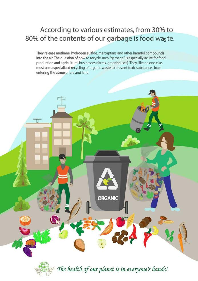 People sorting garbage. Men and women separate waste and throwing trash into recycling bins. Ecology Secondary use of garbage sorting,waste separation. vector