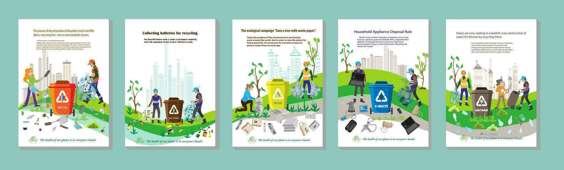 People sorting garbage. Men and women separate waste and throwing trash into recycling bins. Ecology Secondary use of garbage sorting,waste separation. vector