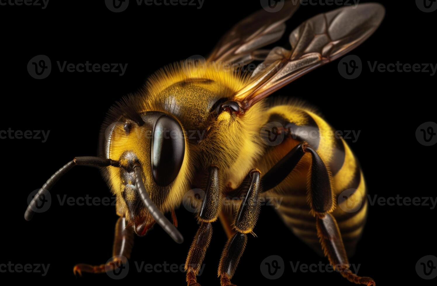 Bee A beautiful and glossy Yellow Bee in a dynamic portrait pose photo