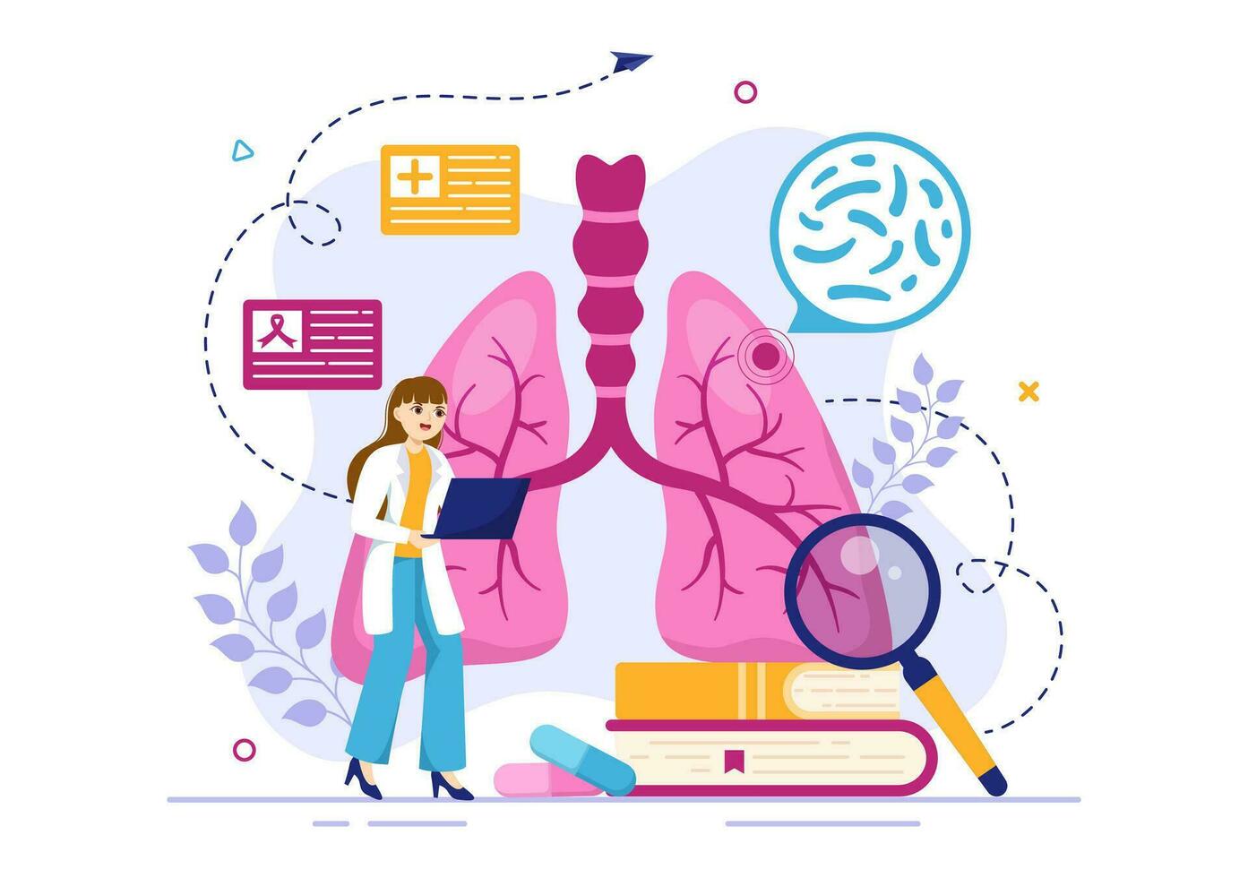 Respiratory Infection Vector Illustration of Inflammation in the Lungs with Virus Cells in Healthcare Background Flat Cartoon Hand Drawn Templates