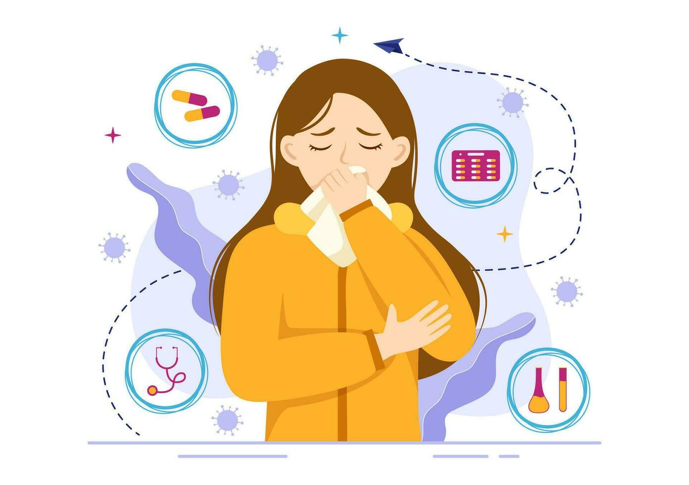 Respiratory Infection Vector Illustration of Inflammation in the Lungs with Virus Cells in Healthcare Background Flat Cartoon Hand Drawn Templates