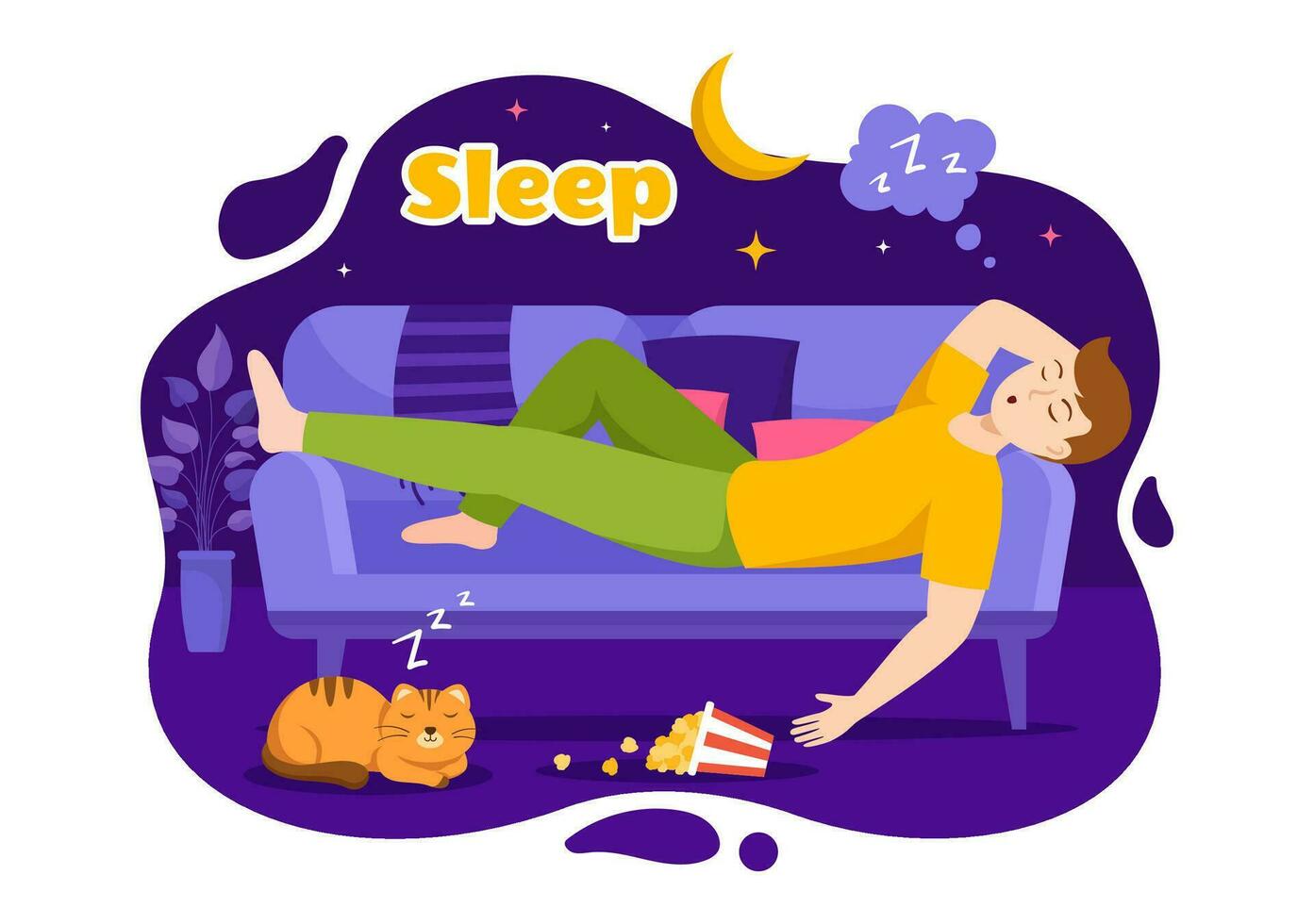 Sleep Vector Illustration with Happy Young Person is Fast Asleep and Having a Sweet Dream in Healthcare Hand Drawn Background Night Templates