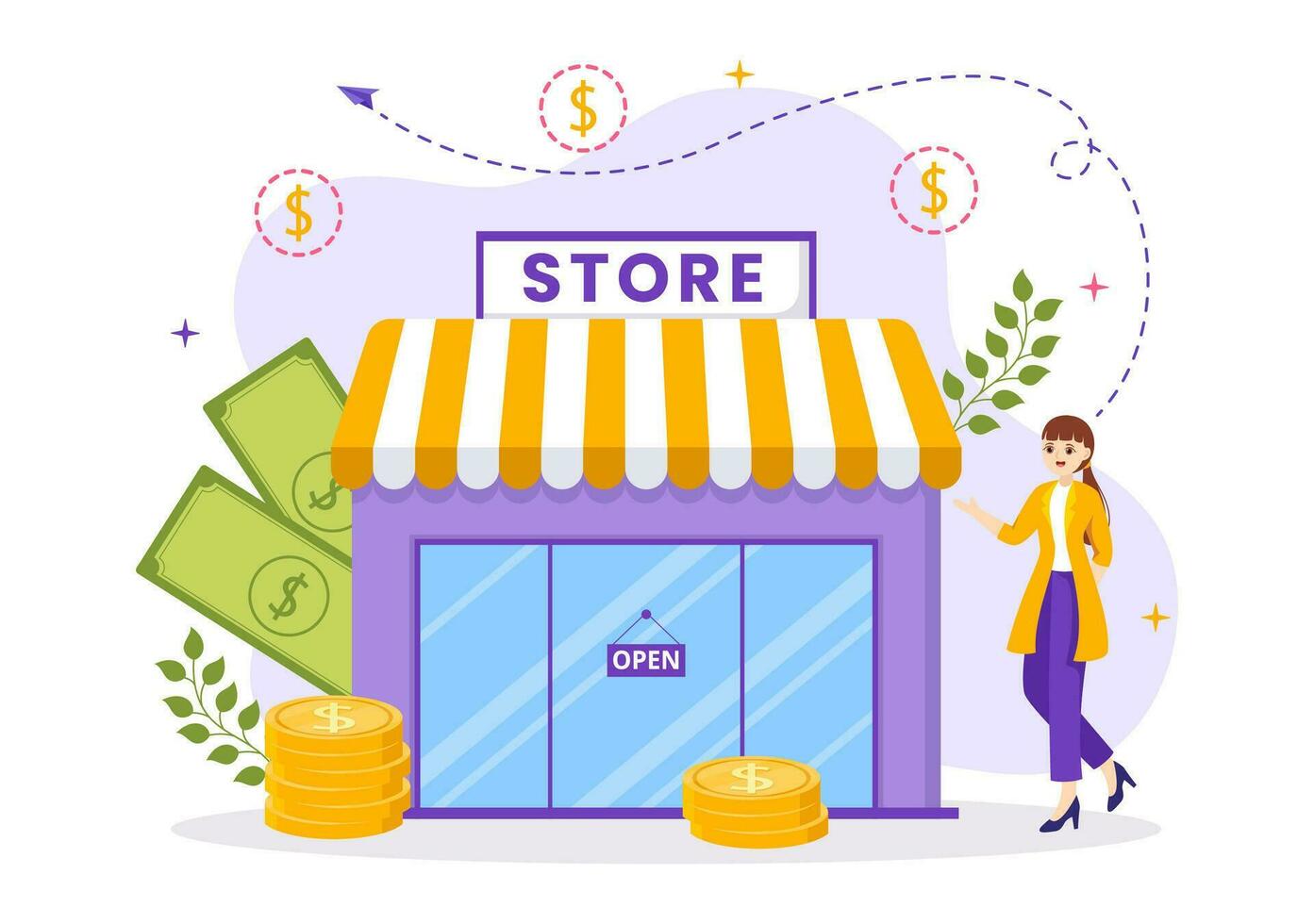 Small Business Loan Vector Illustration with Store Support Protection and Growth to Develop in Flat Cartoon Hand Drawn Background Templates