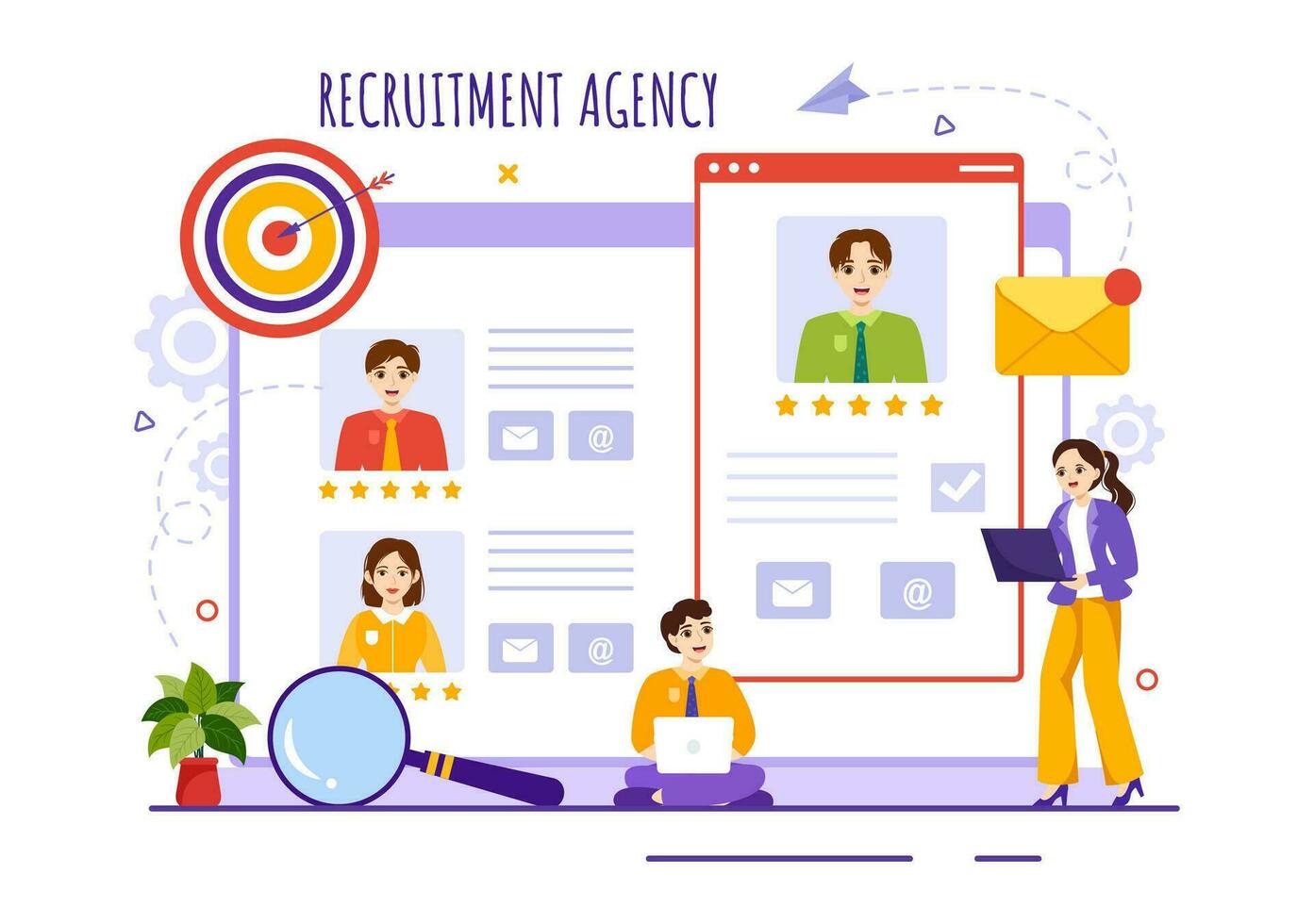 Recruitment Agency Vector Illustration with Managers Searching Candidate for Job Position in Flat Cartoon Hand Drawn Background Templates