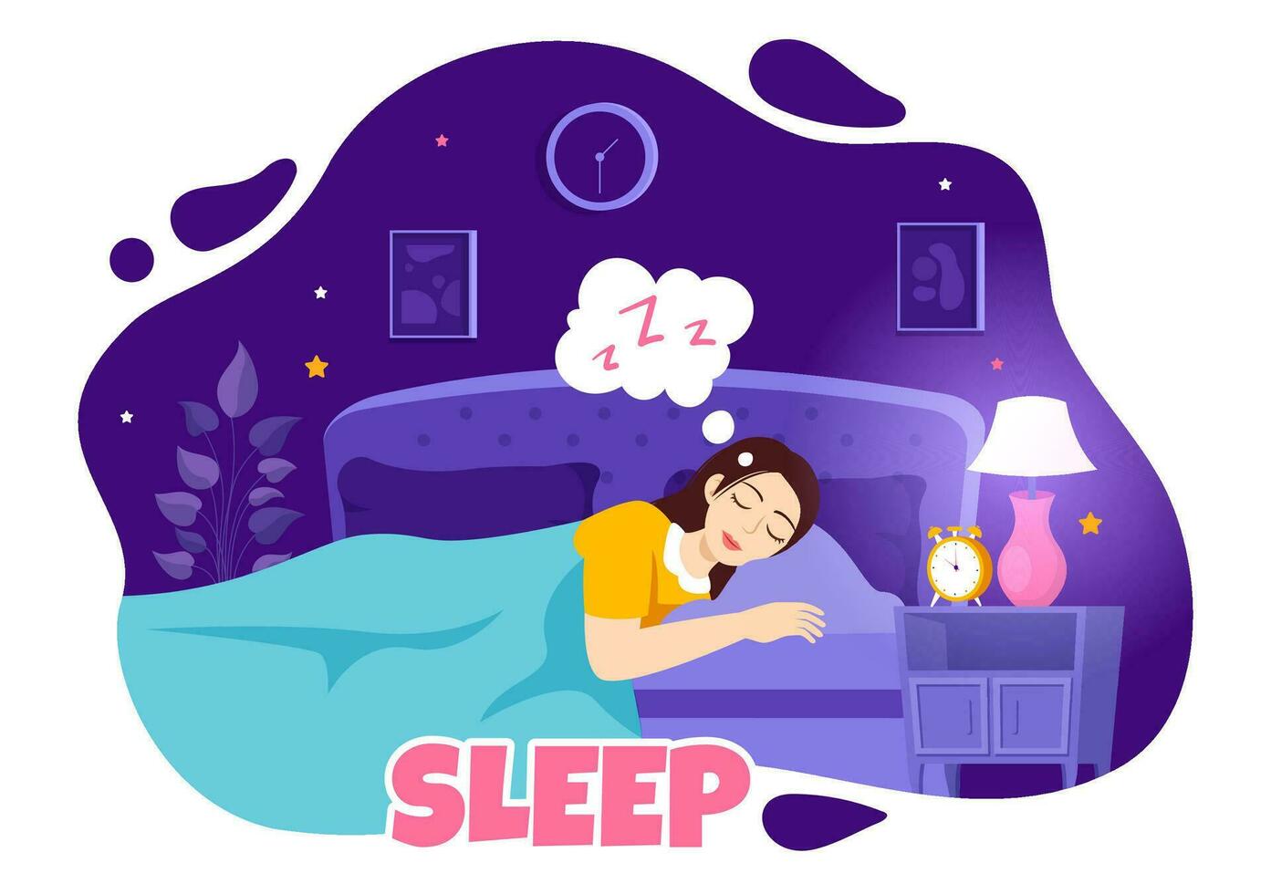 Sleep Vector Illustration with Happy Young Person is Fast Asleep and Having a Sweet Dream in Healthcare Hand Drawn Background Night Templates