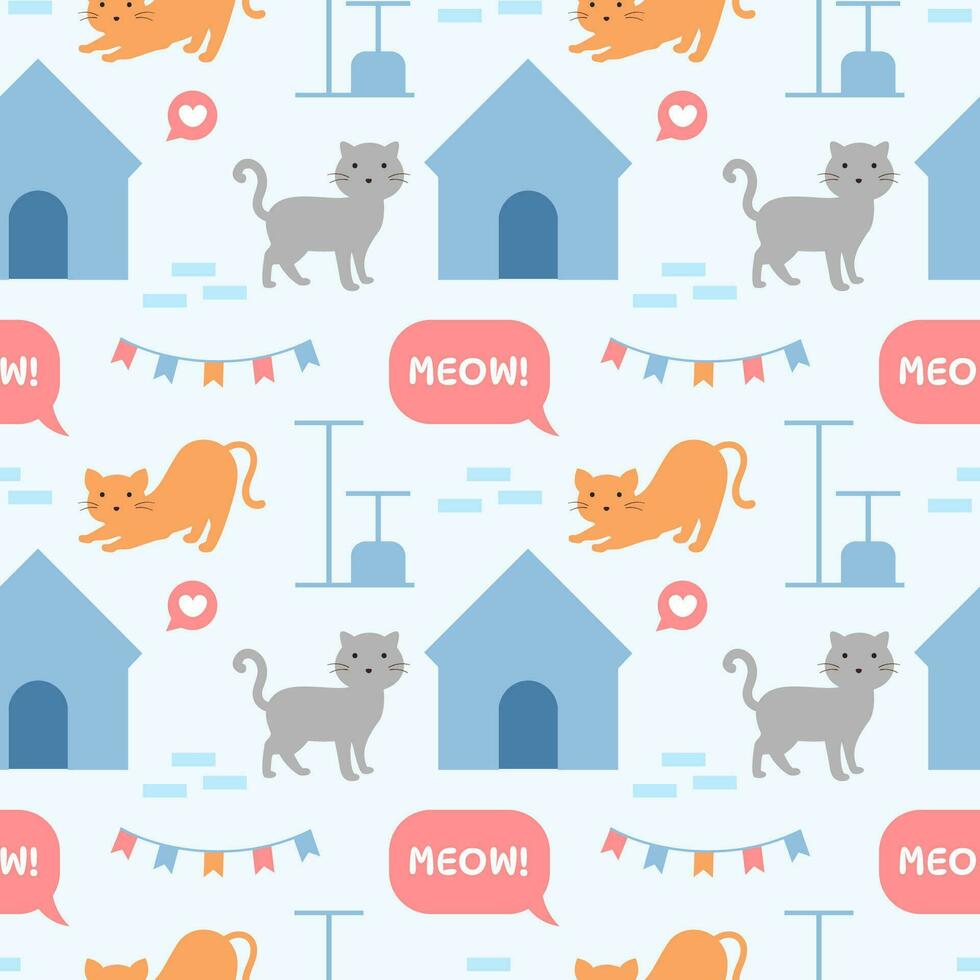 Cats Animals Seamless Pattern Design with Cat Element in Template Hand Drawn Cartoon Flat Illustration vector