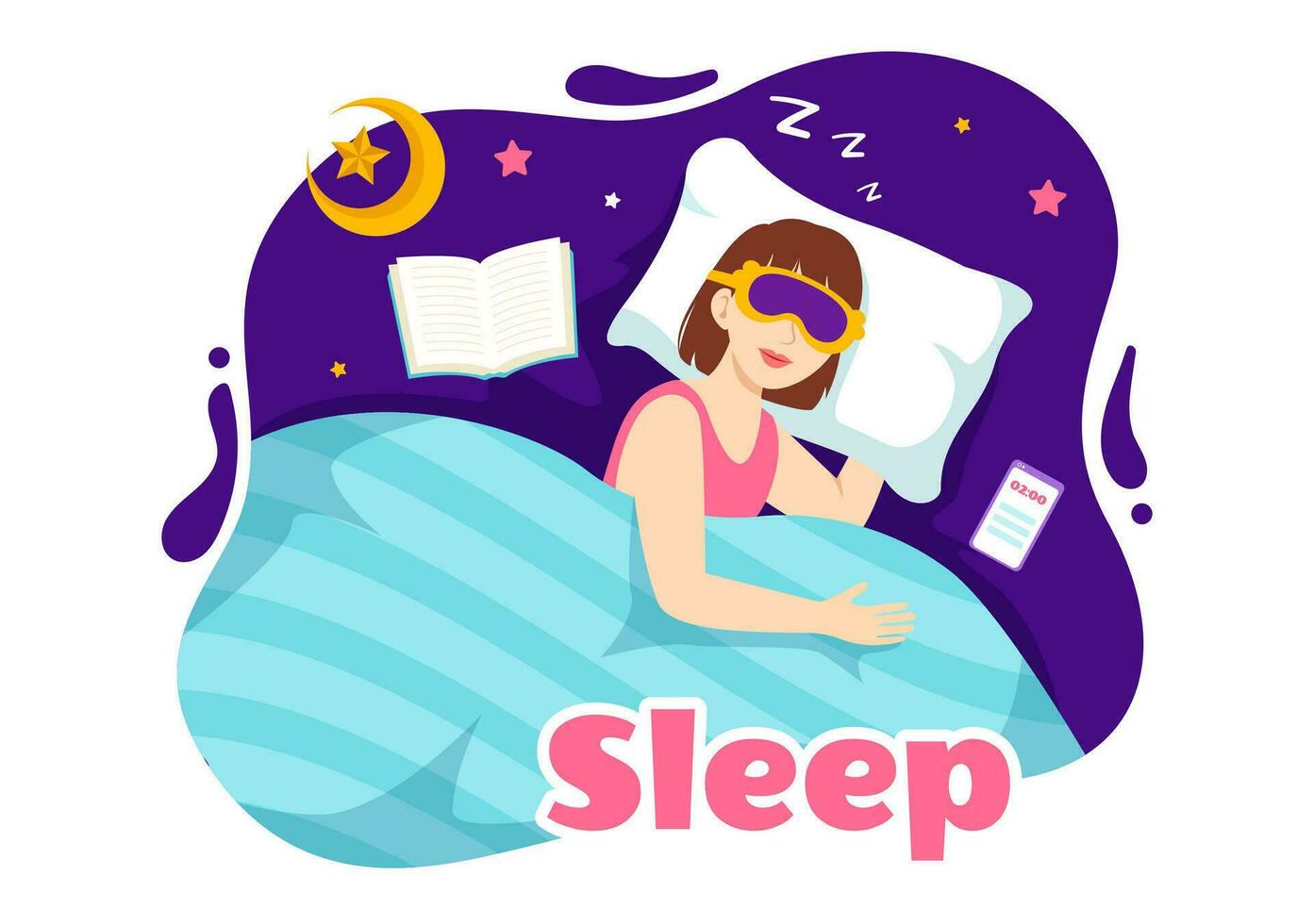 dormir vector ilustración con contento joven persona es rápido dormido y teniendo un dulce sueño en cuidado de la salud mano dibujado antecedentes noche plantillas