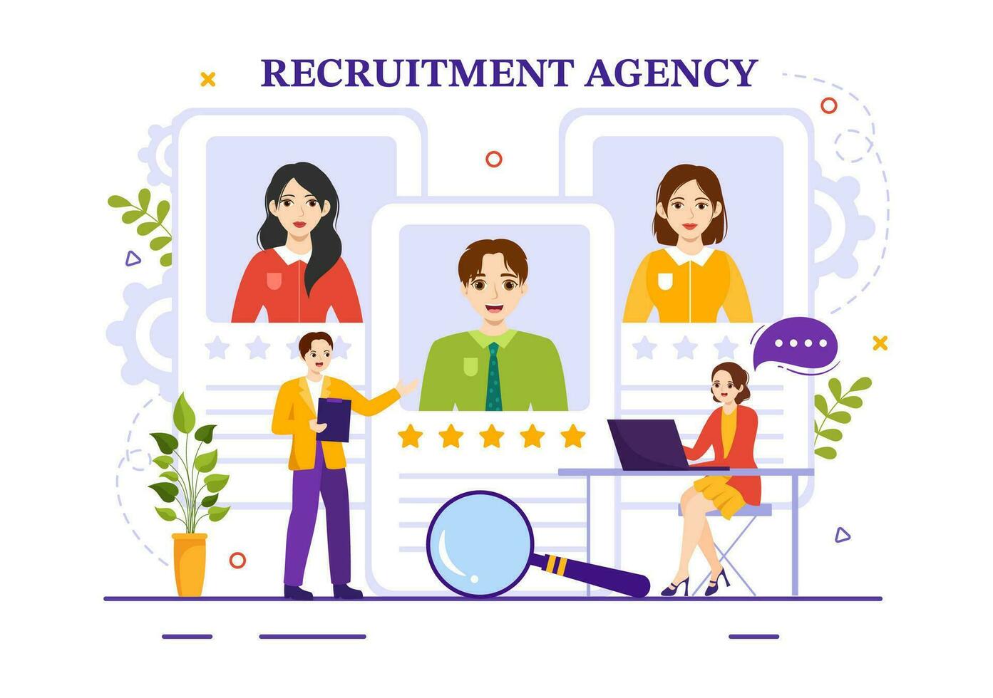 Recruitment Agency Vector Illustration with Managers Searching Candidate for Job Position in Flat Cartoon Hand Drawn Background Templates