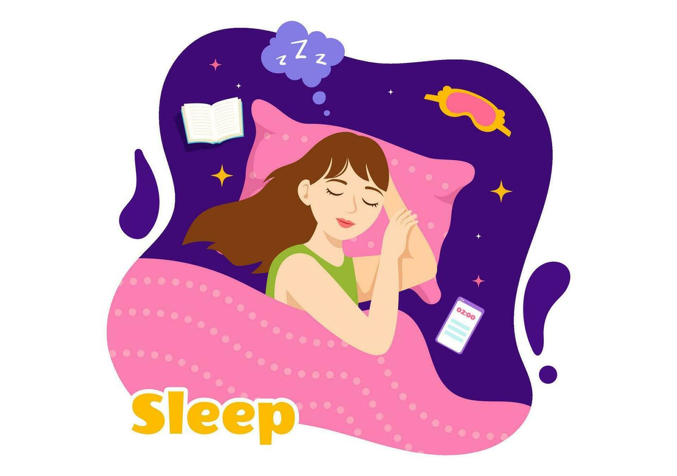 Sleep Vector Illustration with Happy Young Person is Fast Asleep and Having a Sweet Dream in Healthcare Hand Drawn Background Night Templates