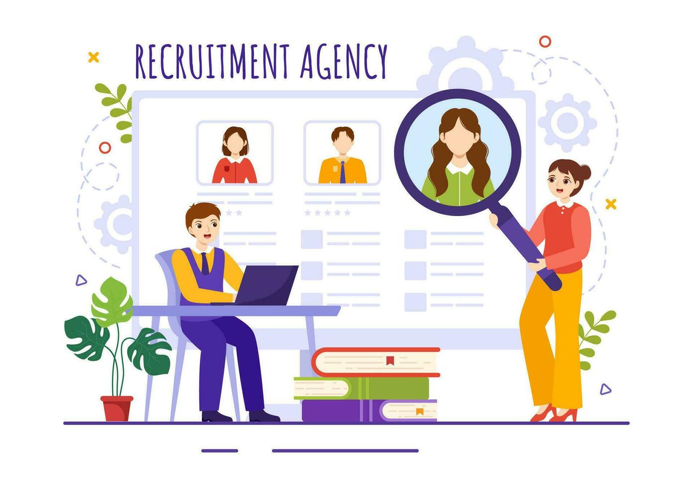 Recruitment Agency Vector Illustration with Managers Searching Candidate for Job Position in Flat Cartoon Hand Drawn Background Templates