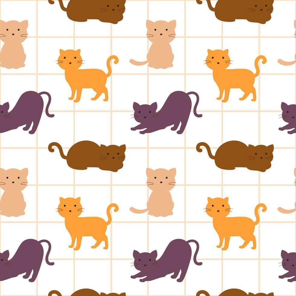 Cats Animals Seamless Pattern Design with Cat Element in Template Hand Drawn Cartoon Flat Illustration vector