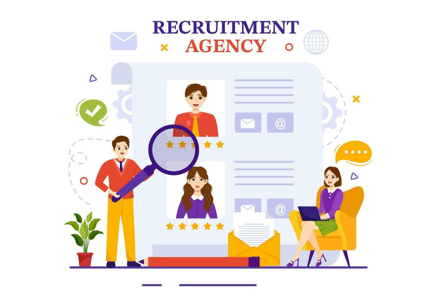 Recruitment Agency Vector Illustration with Managers Searching Candidate for Job Position in Flat Cartoon Hand Drawn Background Templates