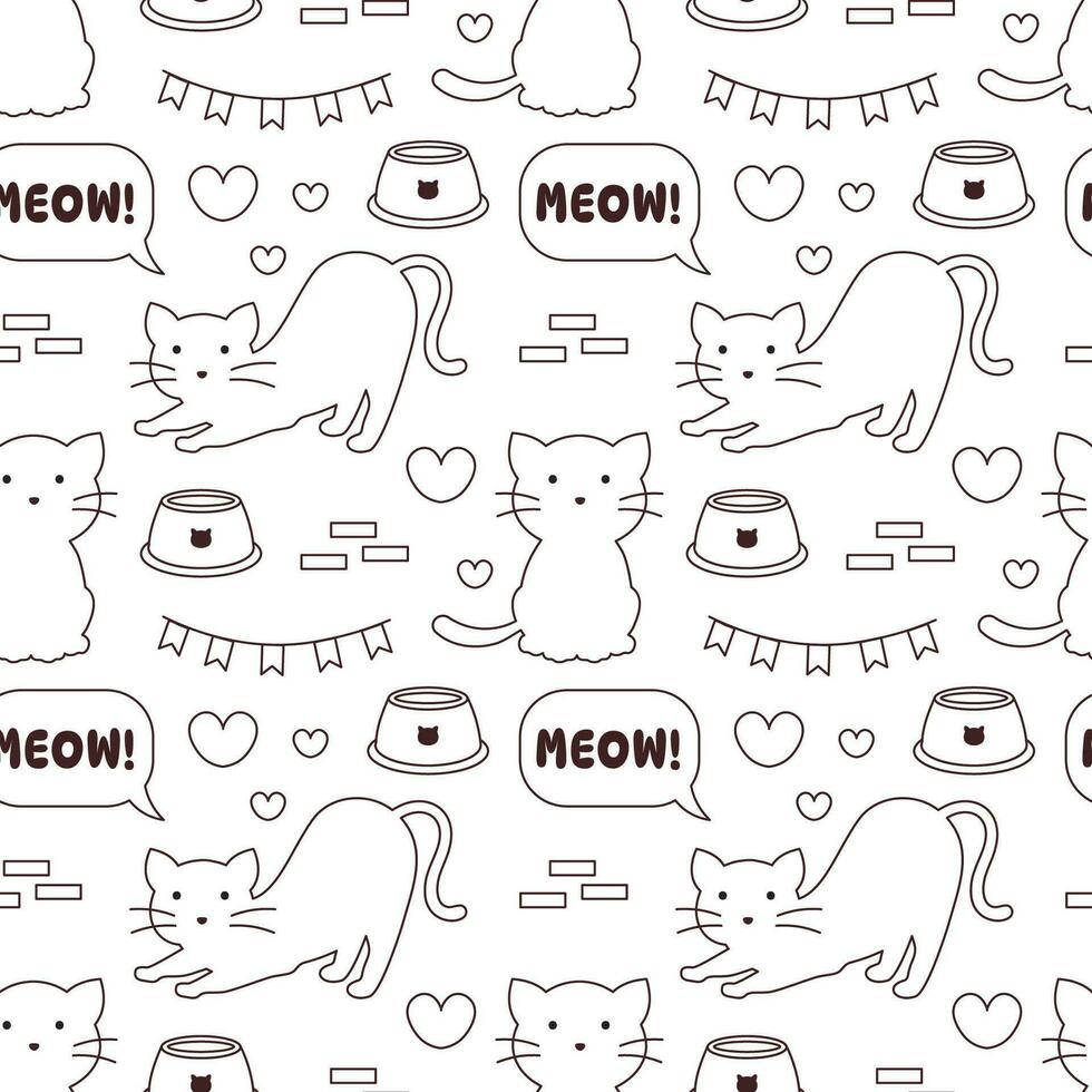 Cats Animals Seamless Pattern Design with Cat Element in Template Hand Drawn Cartoon Flat Illustration vector