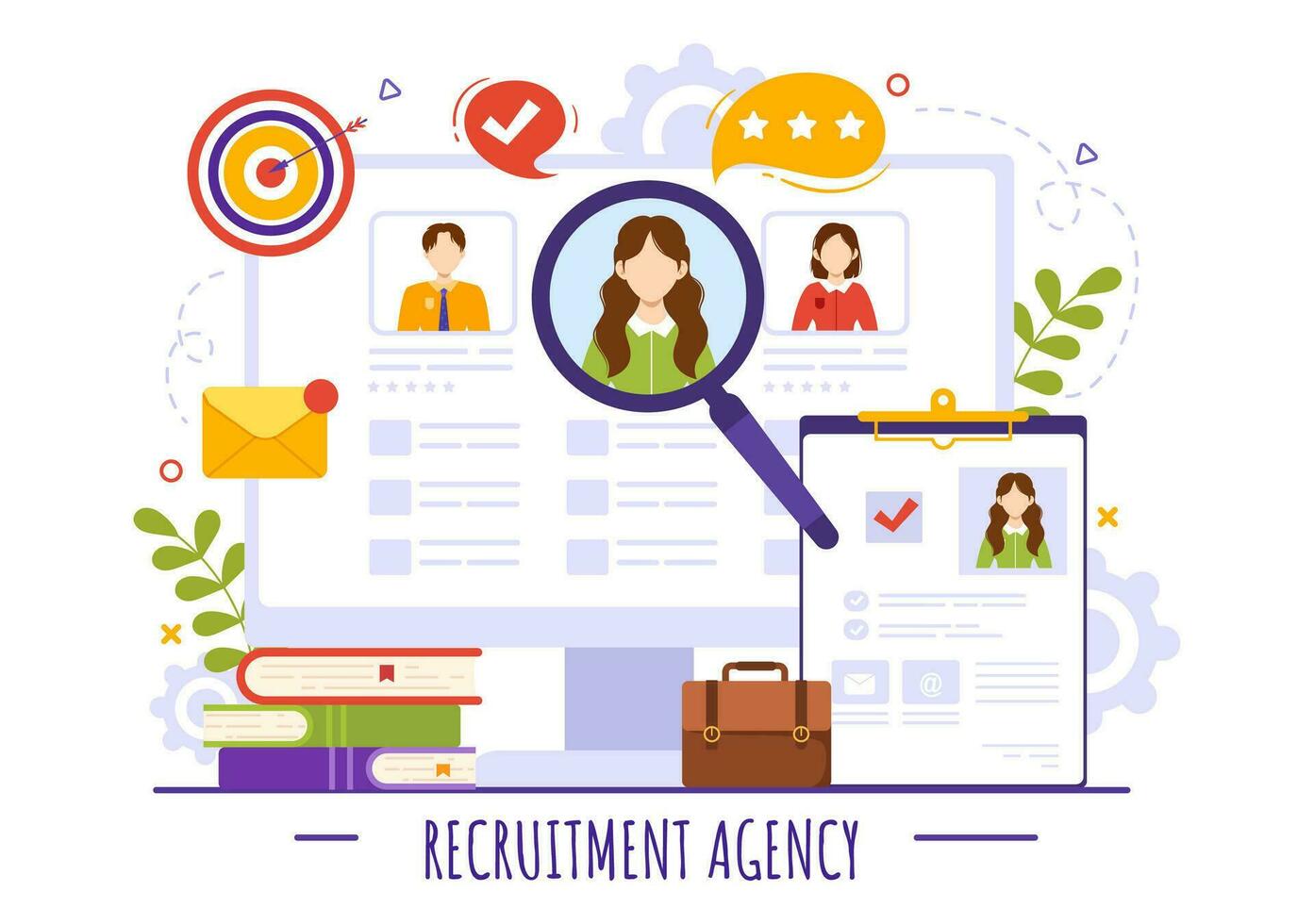 Recruitment Agency Vector Illustration with Managers Searching Candidate for Job Position in Flat Cartoon Hand Drawn Background Templates