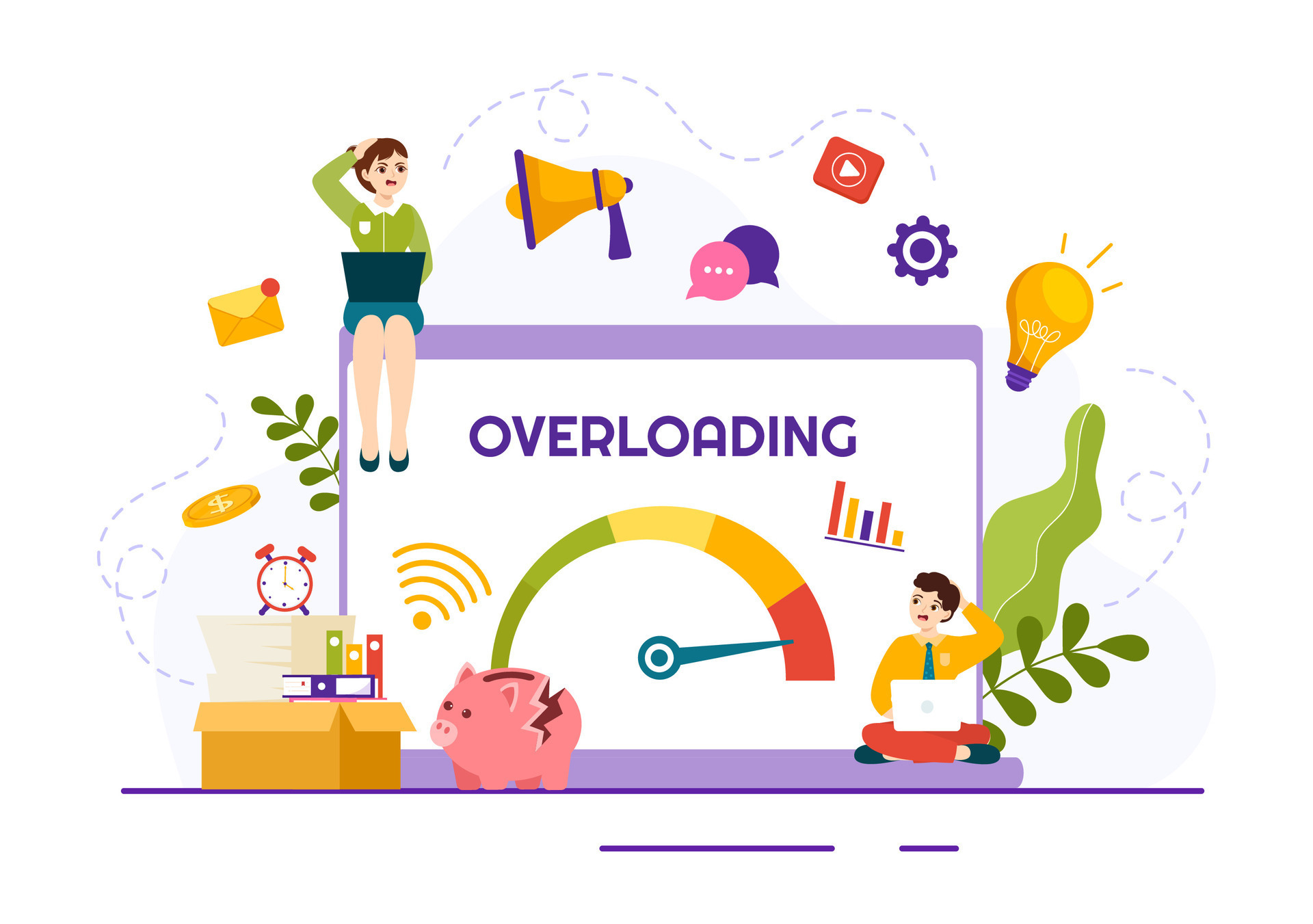 Overloading Vector Illustration with Busy work and Multitasking Employee to  Finish Many Documents or Digital Information in Hand Drawn Templates  25902255 Vector Art at Vecteezy