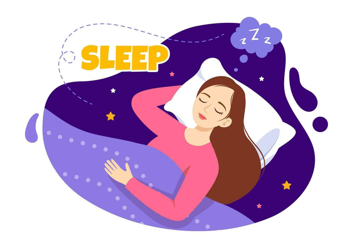 Sleep Vector Illustration with Happy Young Person is Fast Asleep and Having a Sweet Dream in Healthcare Hand Drawn Background Night Templates