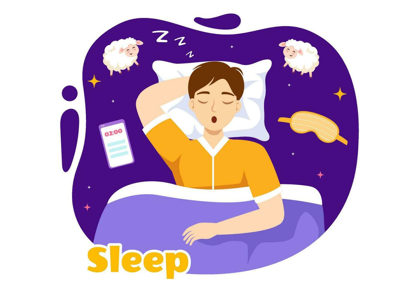 Sleep Vector Illustration with Happy Young Person is Fast Asleep and Having a Sweet Dream in Healthcare Hand Drawn Background Night Templates