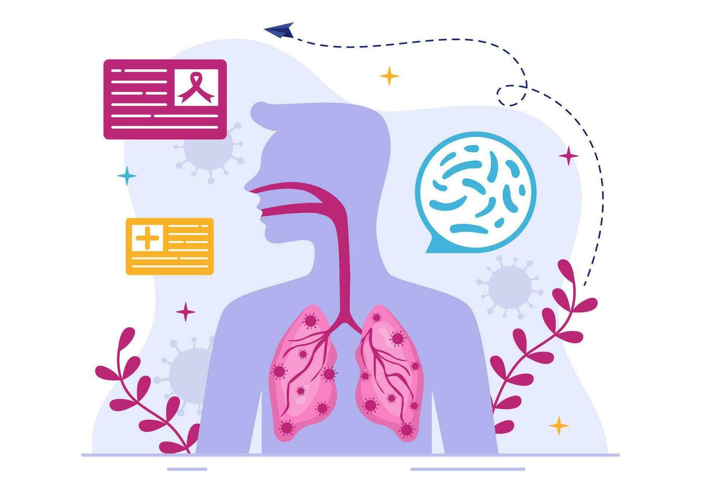Respiratory Infection Vector Illustration of Inflammation in the Lungs with Virus Cells in Healthcare Background Flat Cartoon Hand Drawn Templates