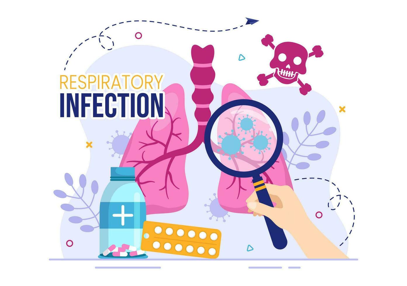 Respiratory Infection Vector Illustration of Inflammation in the Lungs with Virus Cells in Healthcare Background Flat Cartoon Hand Drawn Templates