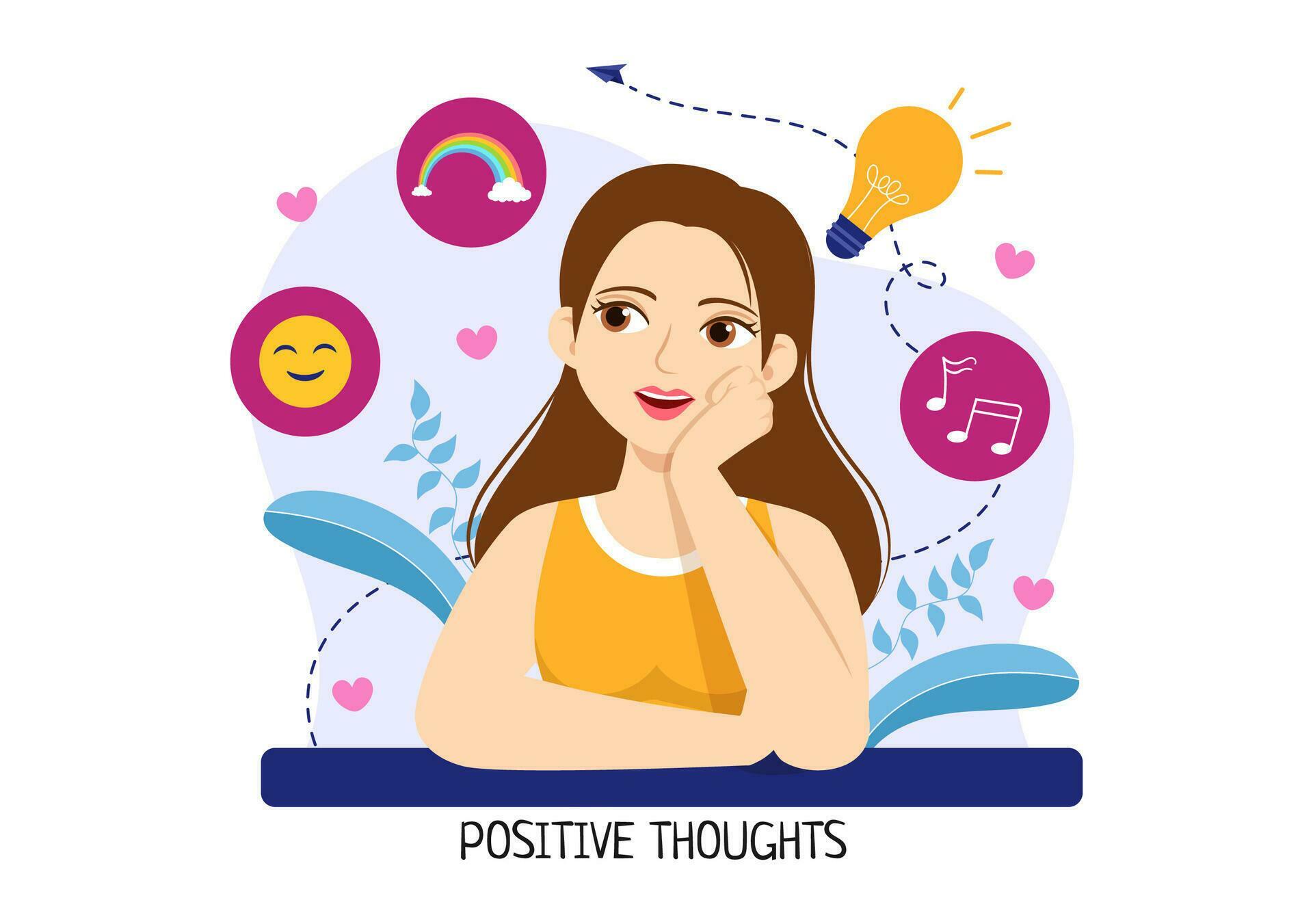 Positives Thoughts Vector Illustration with Thinking Positive as a Positives Thoughts Vector Illustration with Thinking Positive as a