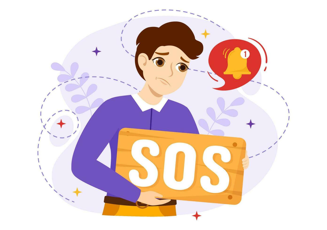 SOS Message Vector Illustration with People Who Need Emergency Assistance in Various Situations in Flat Cartoon Hand Drawn Background Templates