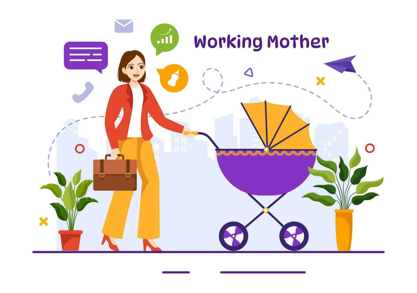 Working Mother Vector Illustration with Mothers who does Work and Takes Care of her Kids at the Home in Multitasking Cartoon Hand Drawn Templates