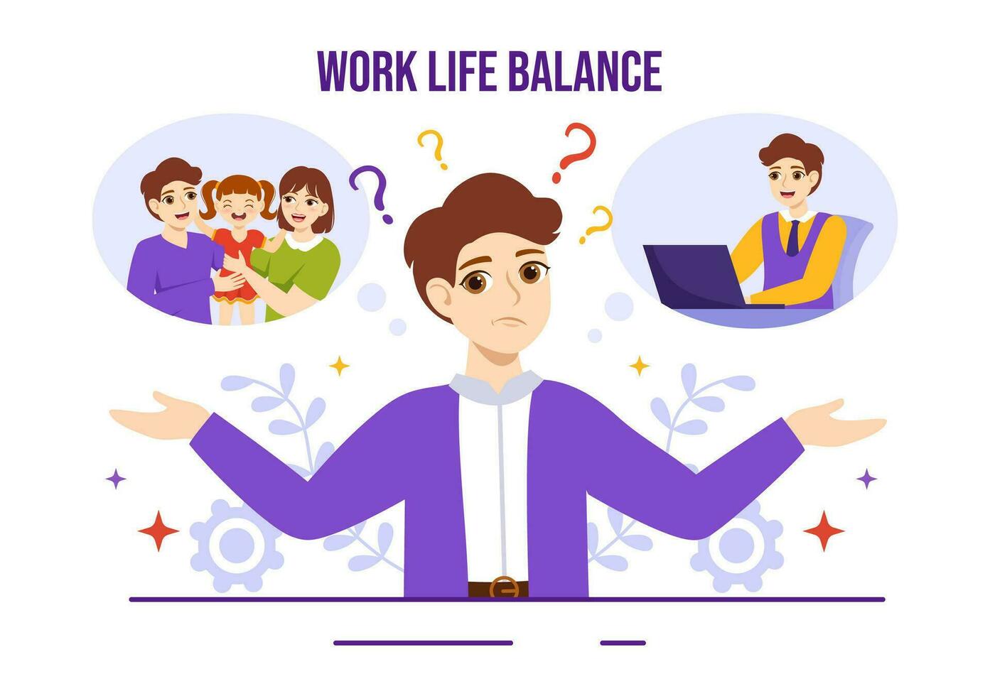 Work Life Balance Vector Illustration of Person Balancing with Job and Family or Leisure Activities in Multitasking Flat Cartoon Hand Drawn Templates