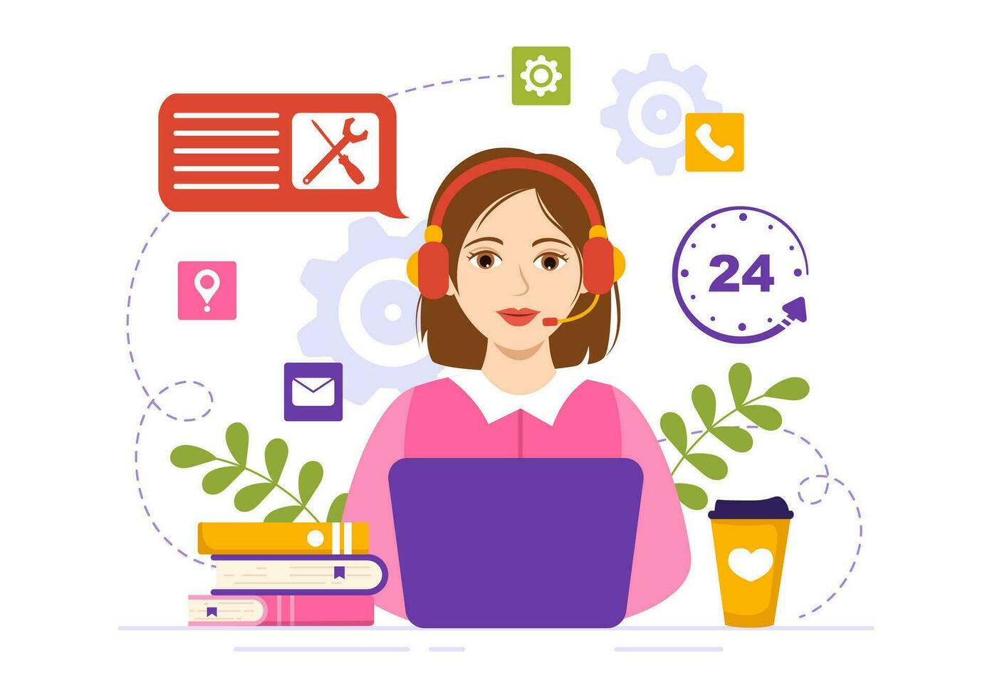 Technical Support System Vector Illustration with Software Development, Customer Service and Technology Help in Flat Cartoon Hand Drawn Templates