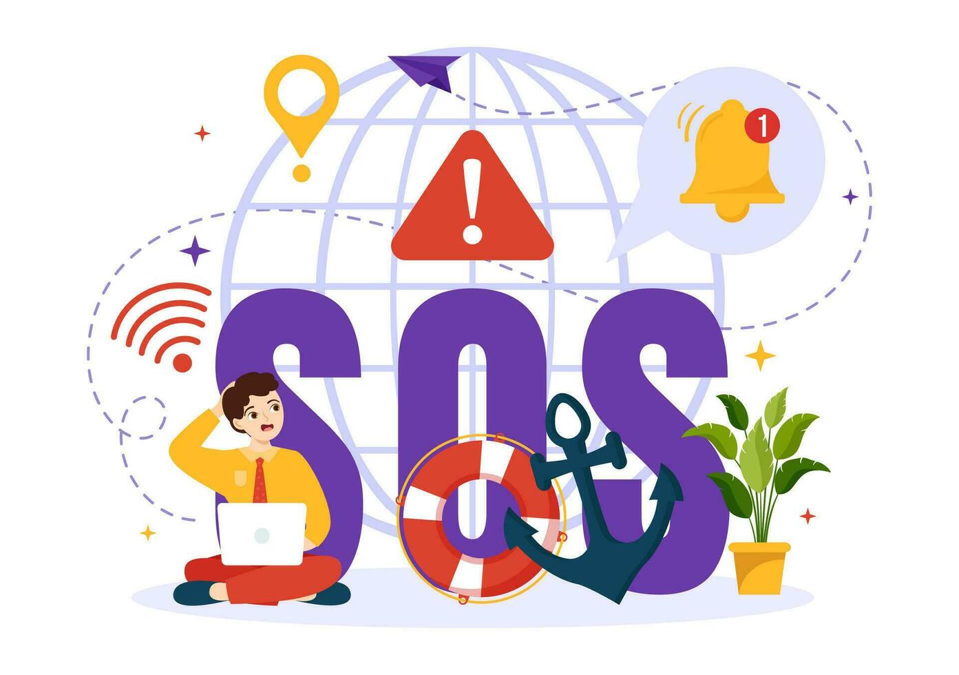 SOS Message Vector Illustration with People Who Need Emergency Assistance in Various Situations in Flat Cartoon Hand Drawn Background Templates
