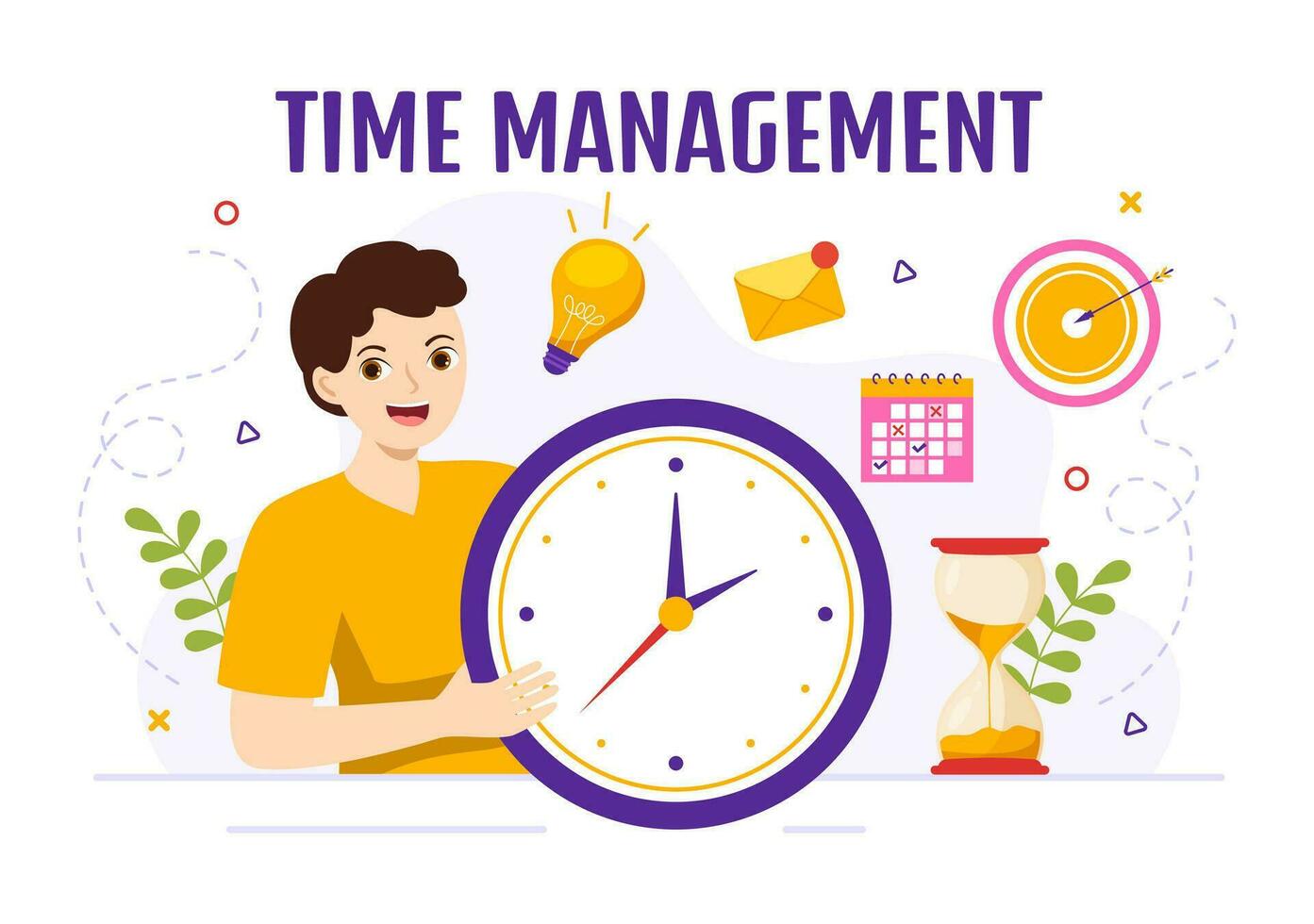 Time Management Vector Illustration with Clock Controls and Tasks Planning Training Activities Schedule in Flat Cartoon Hand Drawn Templates