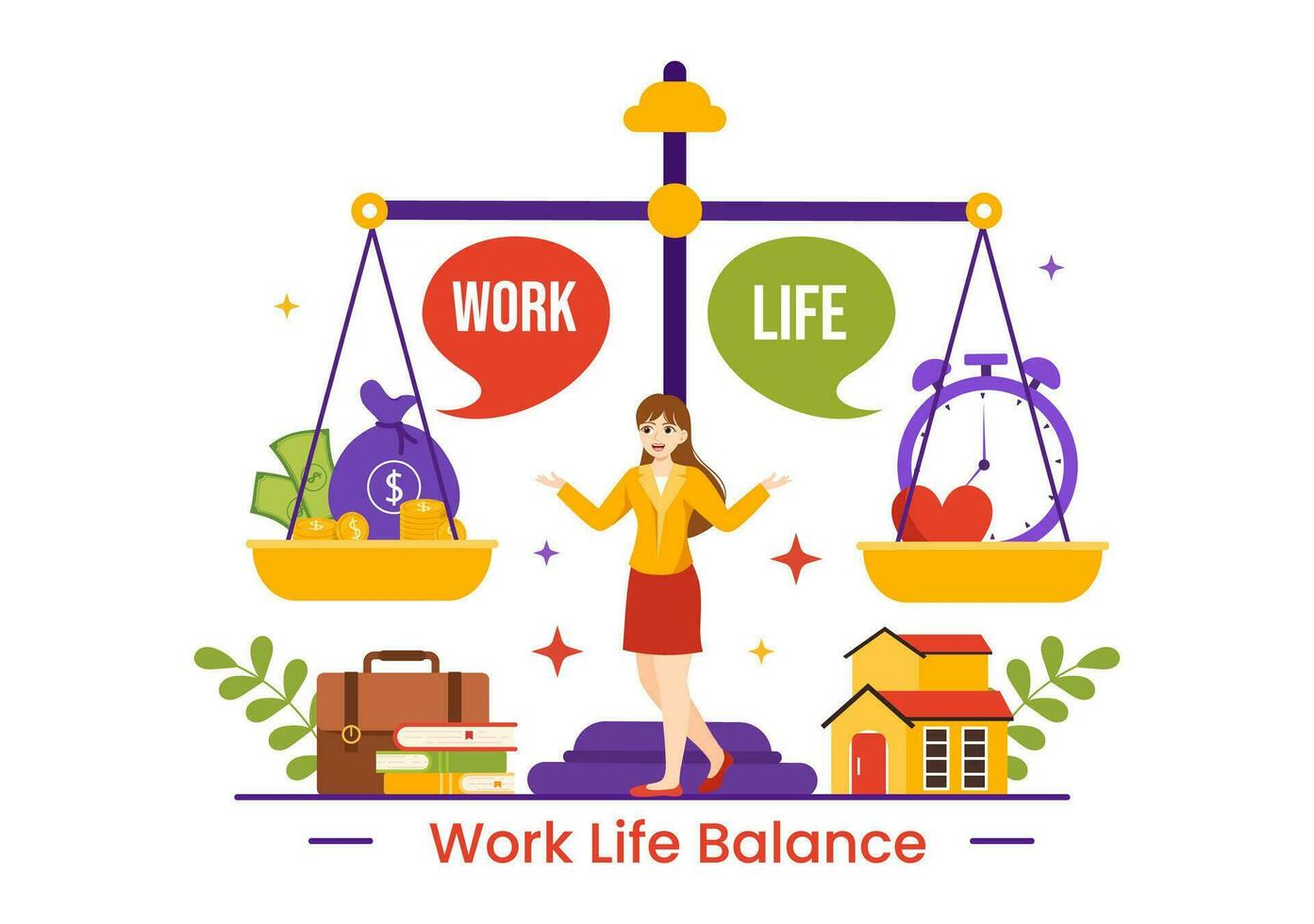 Work Life Balance Vector Illustration of Person Balancing with Job and Family or Leisure Activities in Multitasking Flat Cartoon Hand Drawn Templates