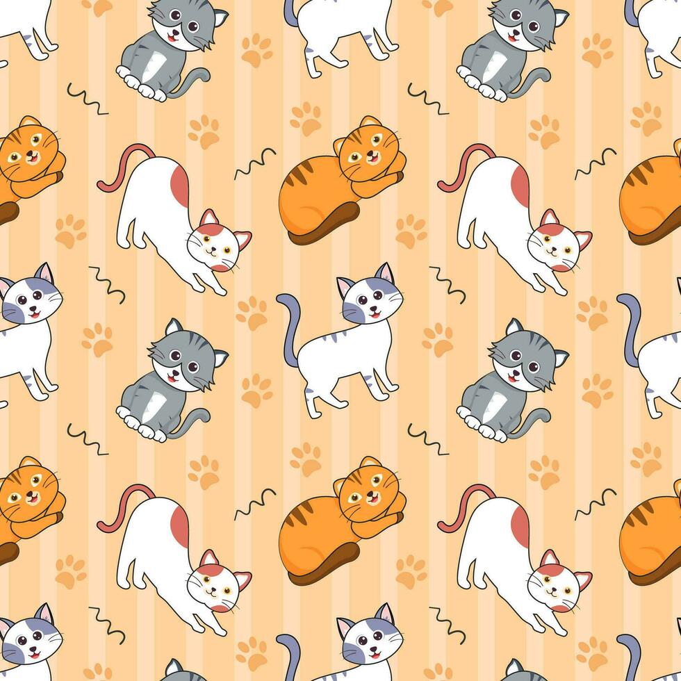 Cats Animals Seamless Pattern Design with Cat Element in Template Hand Drawn Cartoon Flat Illustration vector