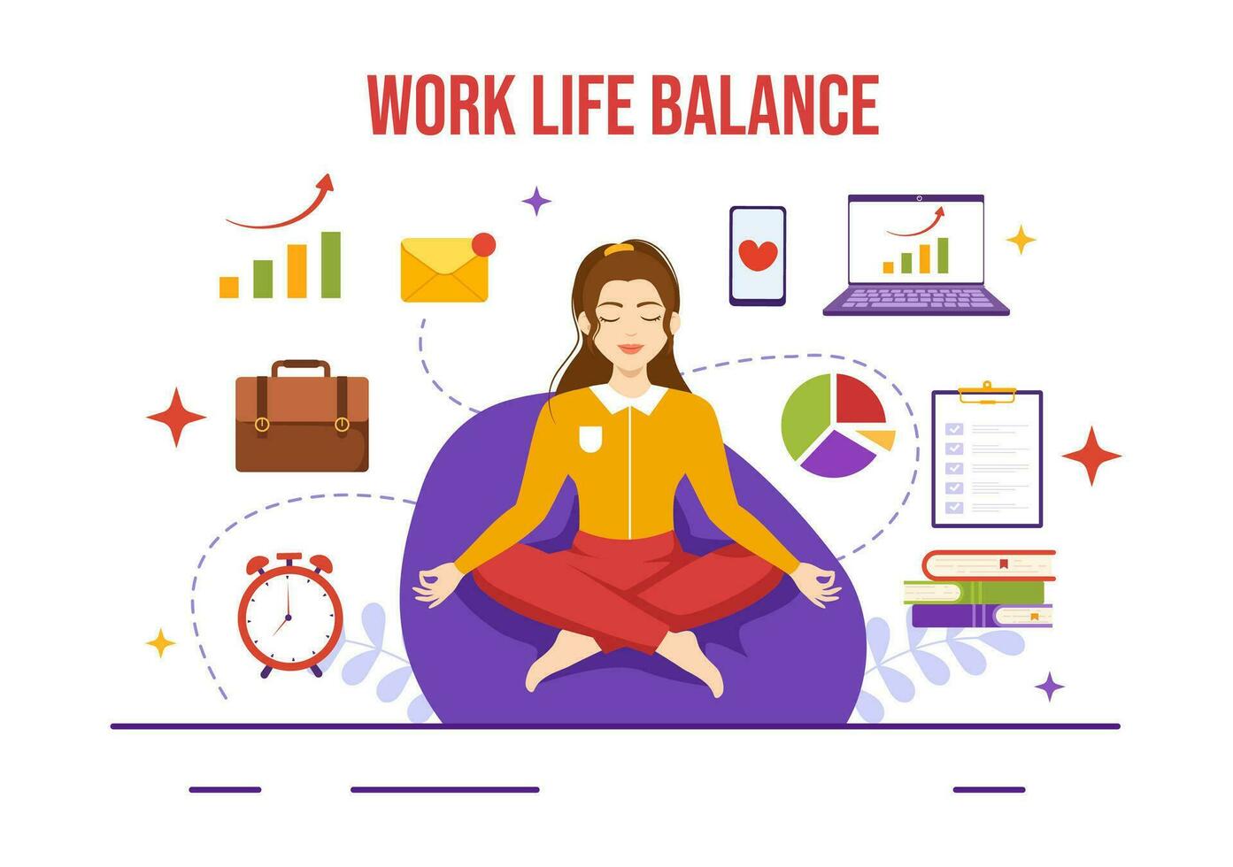 Work Life Balance Vector Illustration of Person Balancing with Job and Family or Leisure Activities in Multitasking Flat Cartoon Hand Drawn Templates